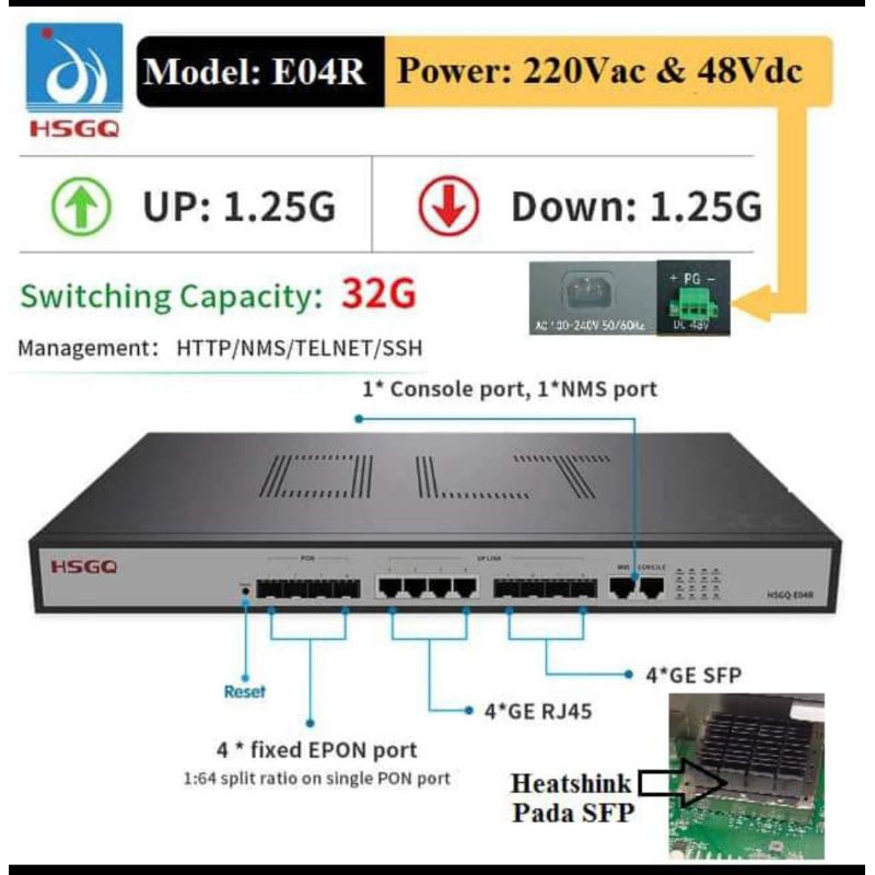 OLT EPON HSGQ EPON E04R 4 PORT POWER AC+DC NON SFP