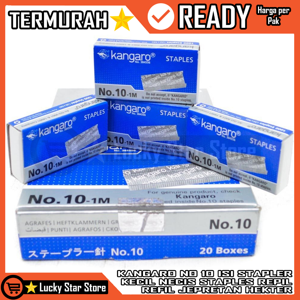 

ISI HEKTER JEPRETAN NECIS STAPLES NO. 10 KANGARO PER PAK STAPLER KECIL ISIAN STEPLER ALAT JETREKAN KANGORO KANGGURU STEPLES TANGAN KANGURU STRAPLER HECTER KERTAS PLASTIK JEKREKAN CEKLEKAN PENGOKOT KOKOT PEMAUT SETEPLER SETEPLES JEPIT PENJEPIT