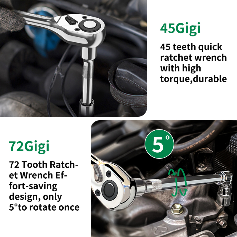 ISKU Ratchet Stang Gagang Kunci Shock Wrench 1/2 dan 1/4 Kunci Ring Rachet 72 Gigi 24Gigi Dengan Karet