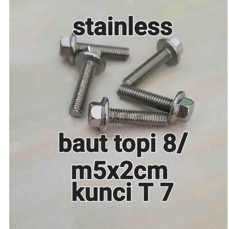 baut topi 8. 2cm kunci 7 isi 2biji stainless