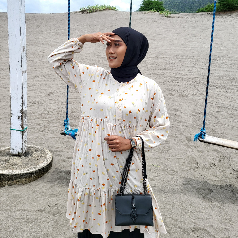 TUNIK RAYON MOTIF BUNGA / BAJU ATASAN WANITA KOREAN