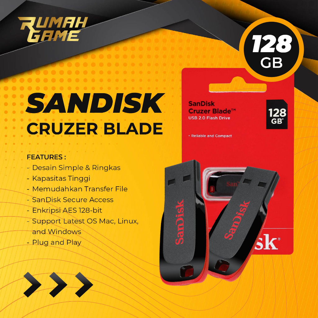 SANDISK USB FLASHDISK 128GB ORIGINAL CRUZER BLADE 128GB USB DRIVE