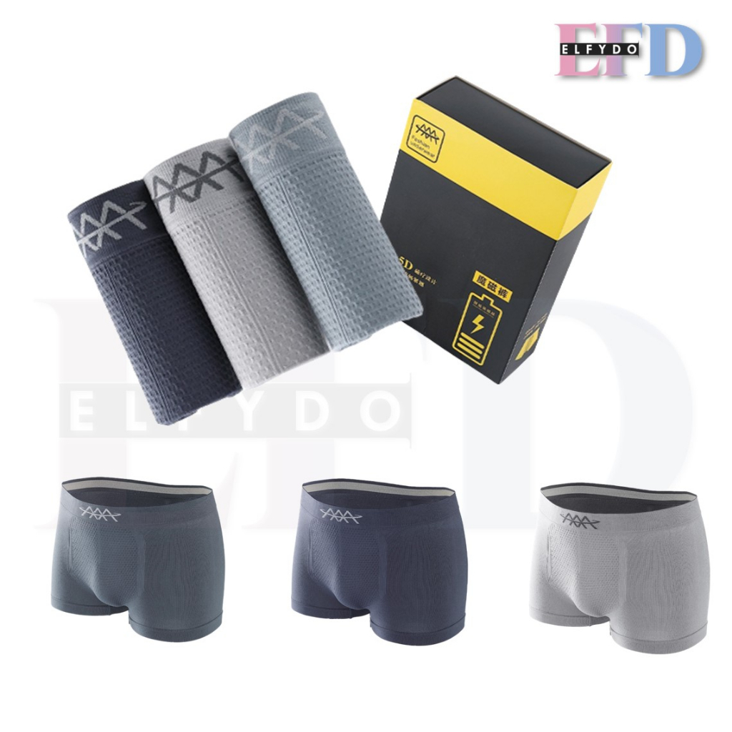 ELFYDO  W243 Set Celana Dalam Pria Seamless Boxer Pria  Kualitas Set Pakaian Dalam Pria Free Box CD Pria [Kotak isi 3Pcs]