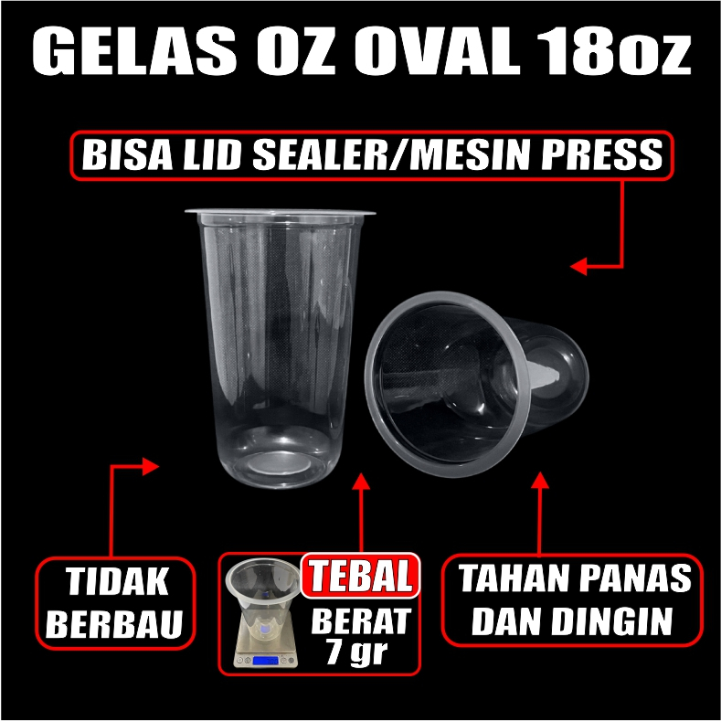 Gelas oz Oval 18oz Bening Cup Plastik Bulat Round Dus Semua Jasa Kirim