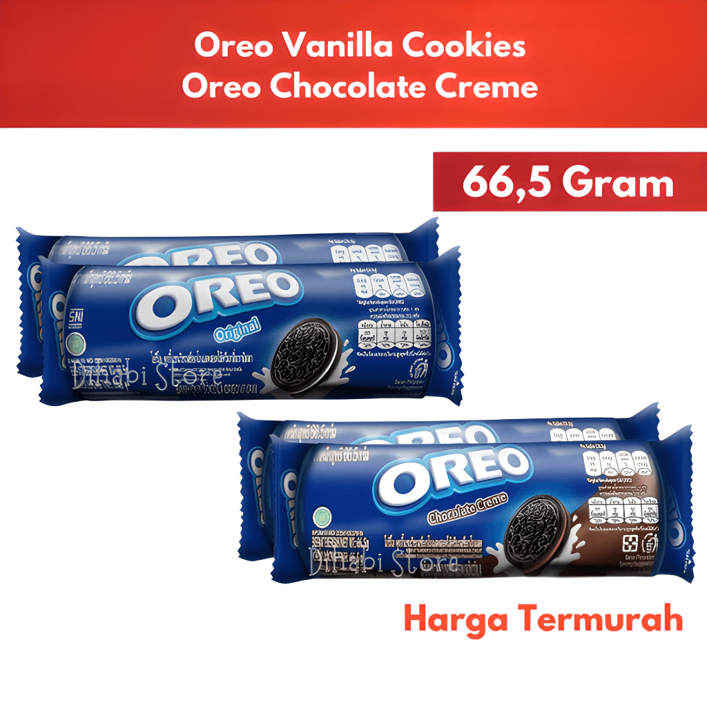 

Oreo Cookies 66,5 Gram Biskuit Oreo Vanilla / Chocolate Creme Expired Oktober 2025