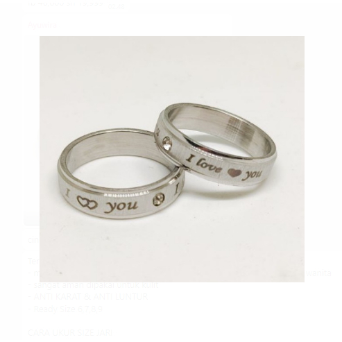 DHIOSHOPI - cincin titanium silver couple bertuliskan i love you(harga satuan)