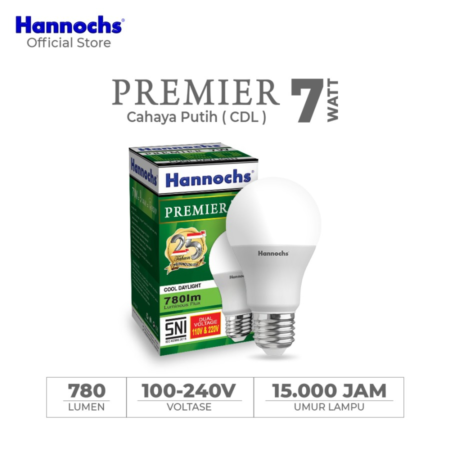 Lampu Bohlam Led 7 Watt Hannochs Premier Cahaya Putih