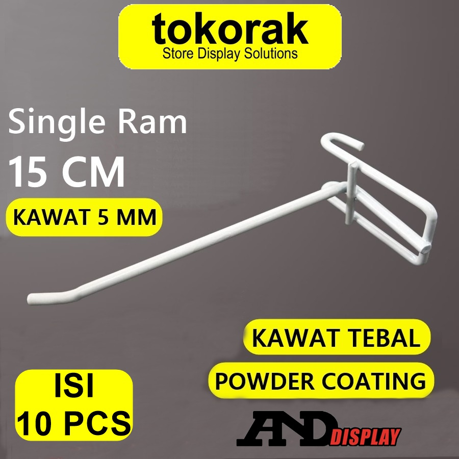 SINGLE RAM 15CM PUTIH / 10 PCS TEBAL GANTUNGAN CANTOLAN 15 CM AKSESORIS DISPLAY WIRE MESH GRID