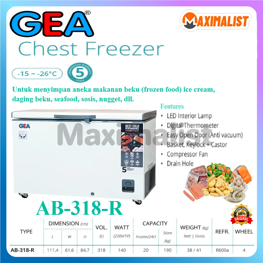 GEA AB-336-R AB-318-R AB-318R AB-318-R AB318R AB 318 R Chest Freezer Putih - Peti Pembeku - Lemari P