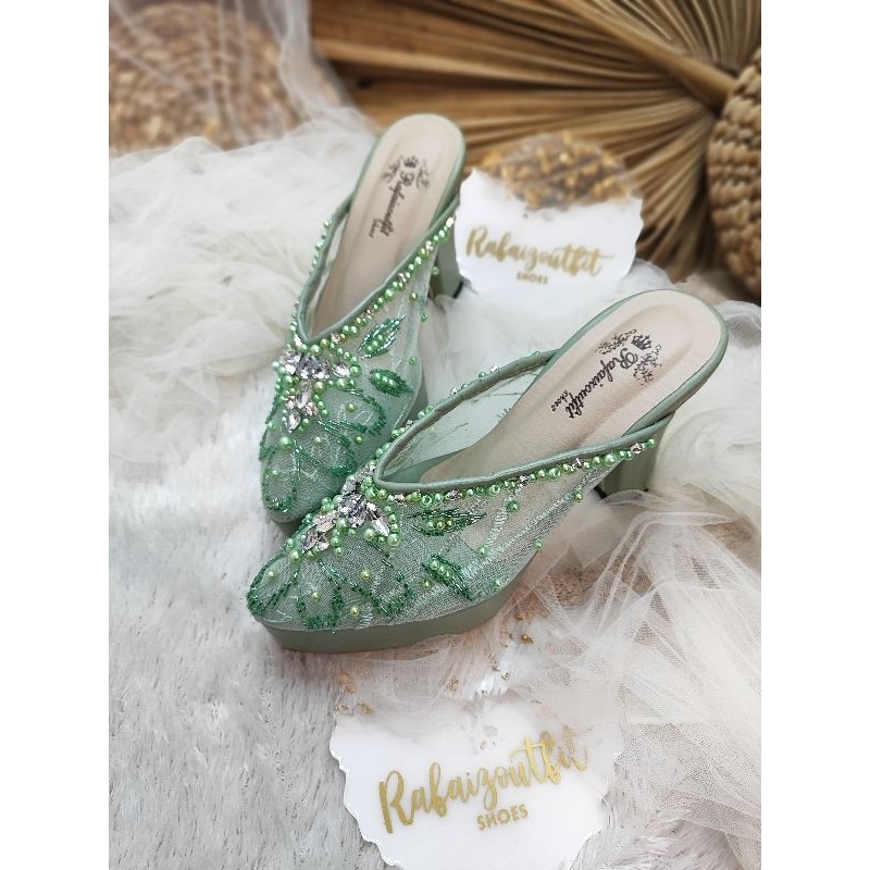 sepatu wedding alena sage green platform 10cm