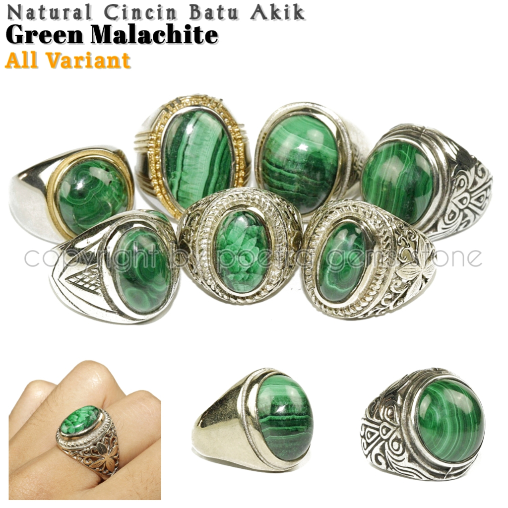 Natural Cincin Batu Akik Green Malachite Pilihan