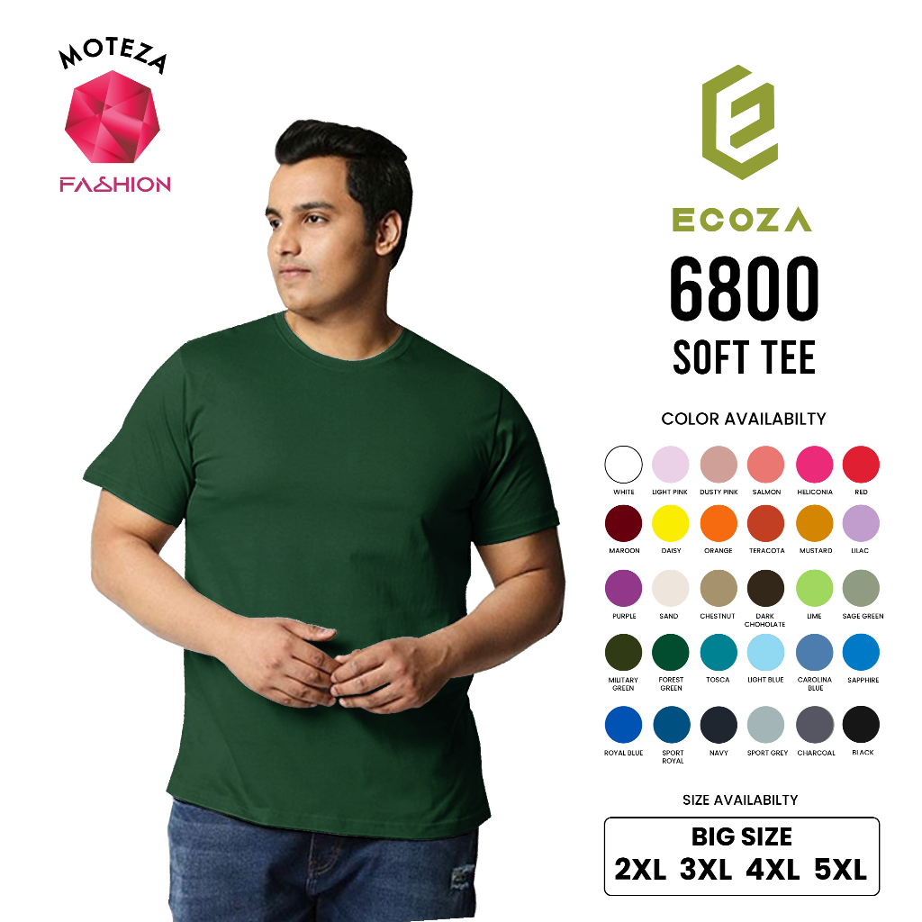 Kaos Polos ECOZA 6800 Combed 30s Soft Tee - WARNA 2 - 2XL 3XL 4XL 5XL JUMBO BIG SIZE