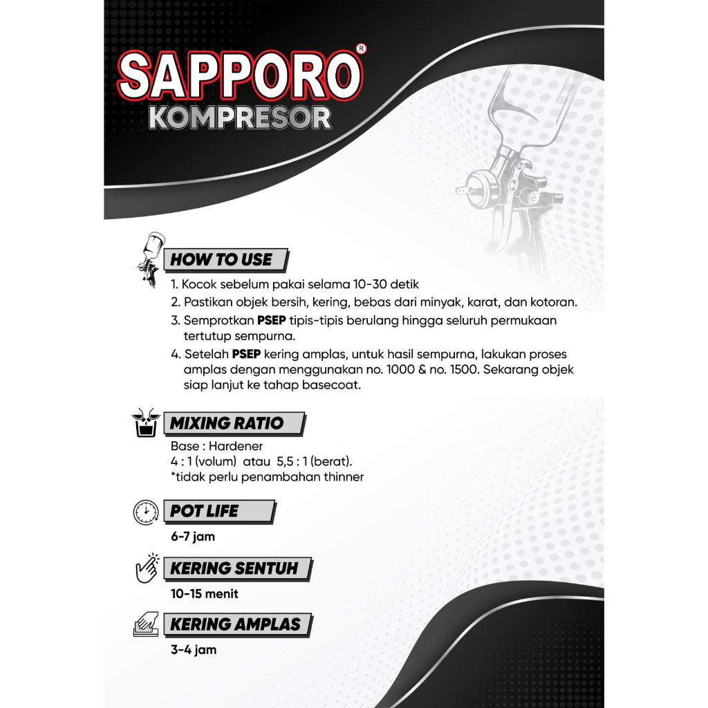 Sapporo Kompresor Primer Surfacer EP + Hardener PSEP / 1 Liter Set / 2 Komponen