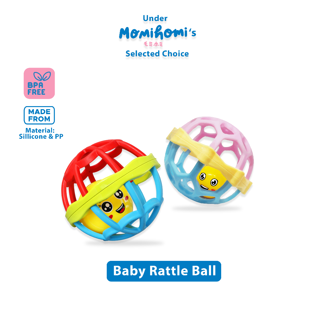 Non-Momi Homi Mainan Kerincingan Bayi Teether Rattle Stick Gigitan Bayi BOLA BPA FREE Mainan Anak Krincingan Emoticon Lucu Baby Toys Rattle Ball  Kerincingan Silikon Karet Lembut Bisa Bunyi lucu