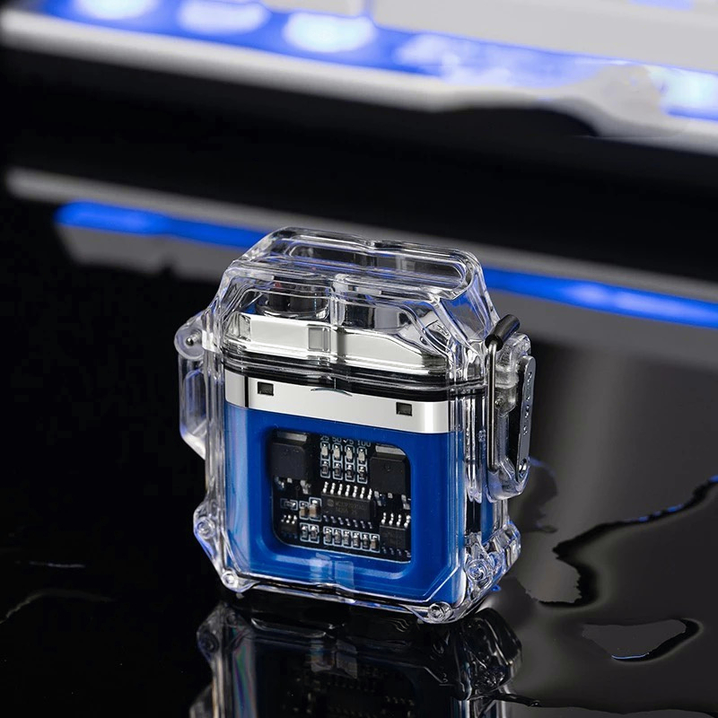 YUN Mall Korek Api Elektrik Fingerprint Touch Sensor LED Display HY6051 Transparan Shell Tahan Air Pulsa Elektronik Lebih Ringan Outdoor Tahan Angin Tahan Air Arc Pemantik Rokok