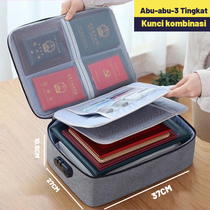 2PCS Tas Dokumen Anti Air Password Travel Bag 3 Layer Penyimpanan Dokumen File Penting Surat Akta Ijazah Sertipikat Legalistas F4 Besar Document