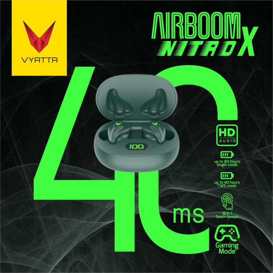 Vyatta Airboom Nitro X TWS Bluetooth Earphone -Gaming 40ms,16in1 Touch