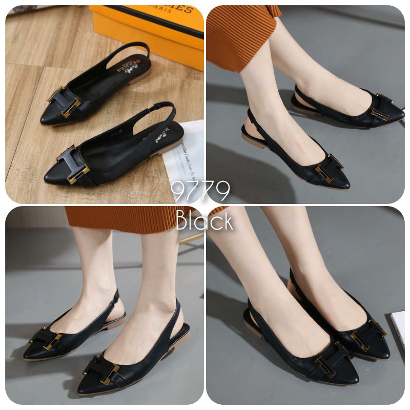 Sepatu sendal Tali belakang Flat kulit import kode 9779 (Upsize)