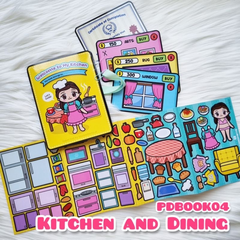 [Sticker Party] Buku Paper Doll House Mainan Jadul Tema Kitchen and Dining Boneka Kertas Lucu Kreati