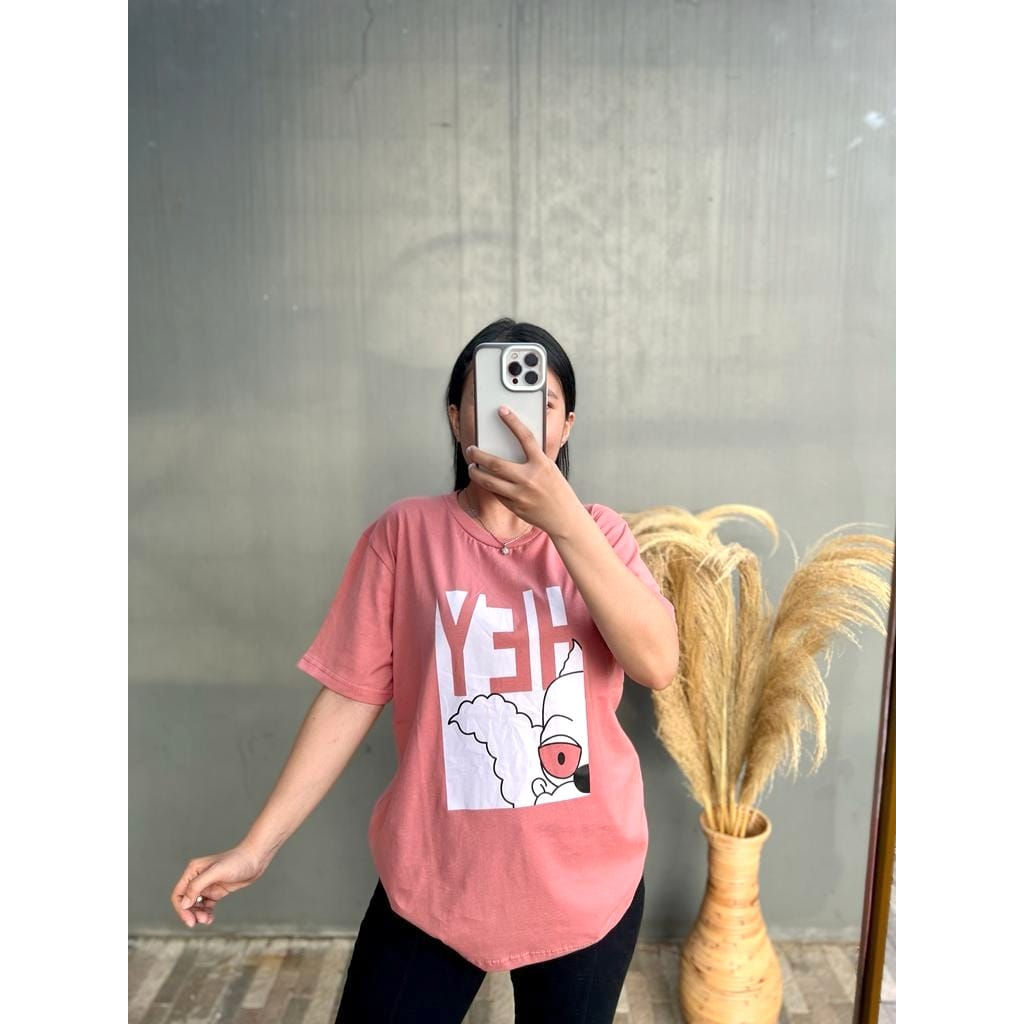 HEY TSHIRT l BAJU KAOS TUMBLR TEE KAOS WANITA OVERSIZE POLOS COTTON COMBED 30'S KOREA FASHION