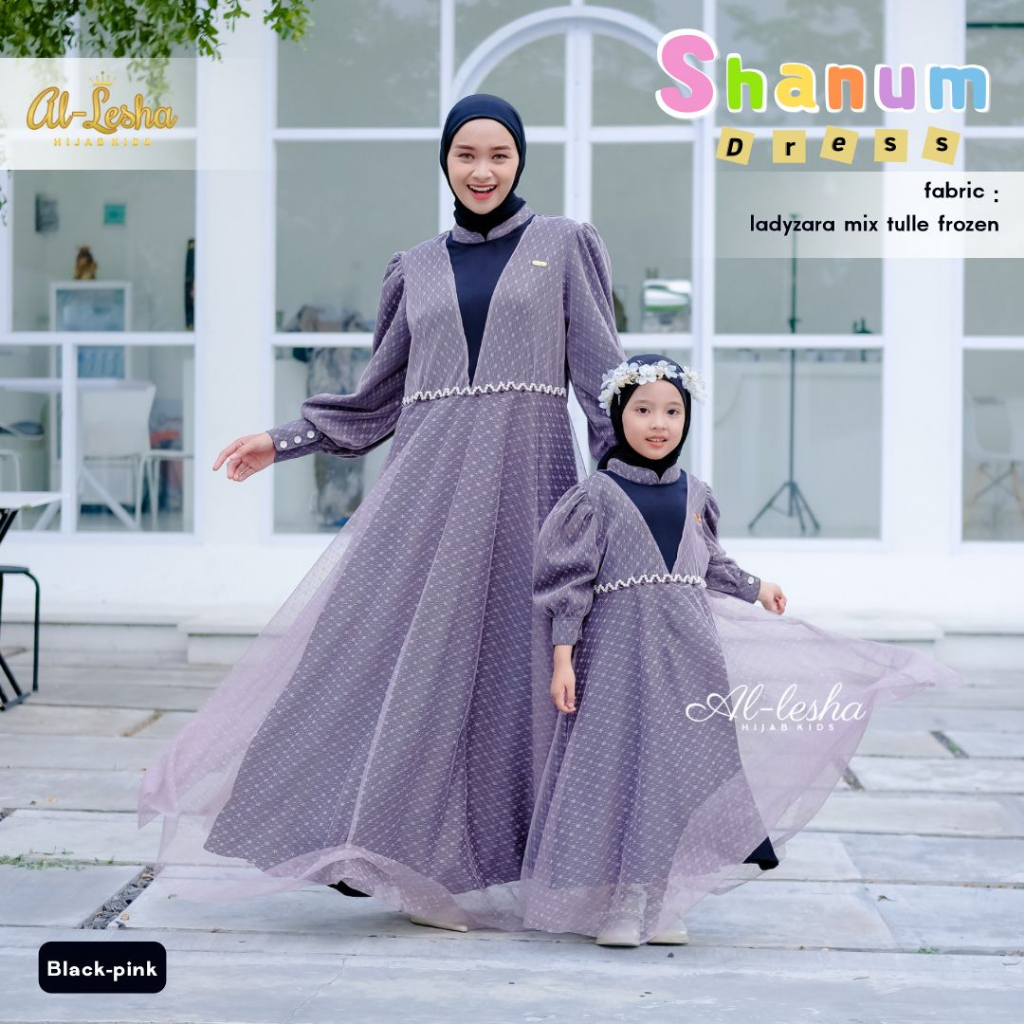 Shopashop Solo Baju Couple Moms &amp; Kids Shanum Dress Lebaran 2023 Ibu &amp; Anak Perempuan