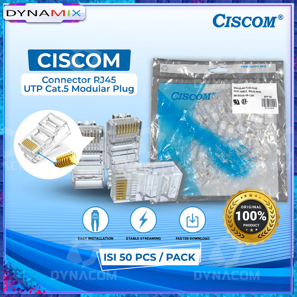 CISCOM konektor LAN RJ45 UTP Cat.5e Modular Plug isi 50pcs ORIGINAL | connector RJ 45 cat5e