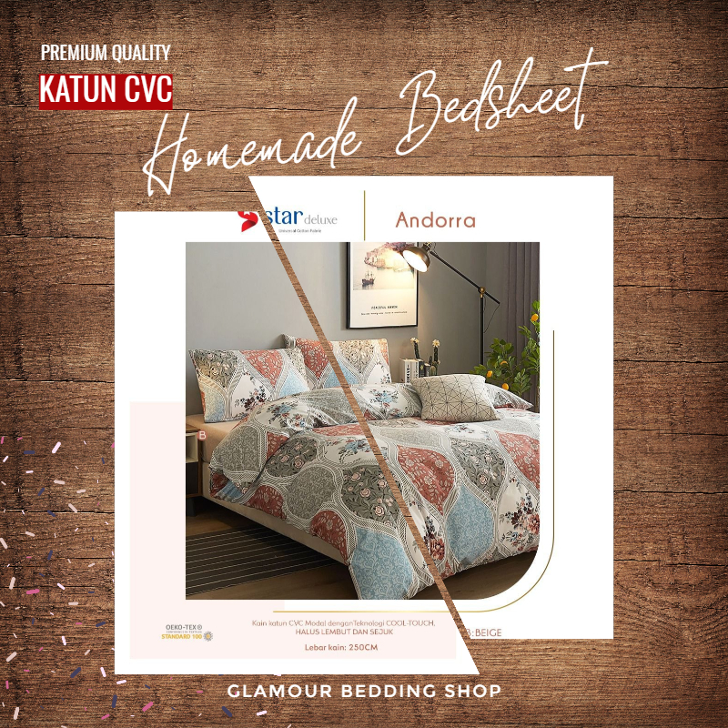 Sprei KING 200x180 Kain Katun CVC Katun Lokal Homemade Sprei Motif By STAR Deluxe