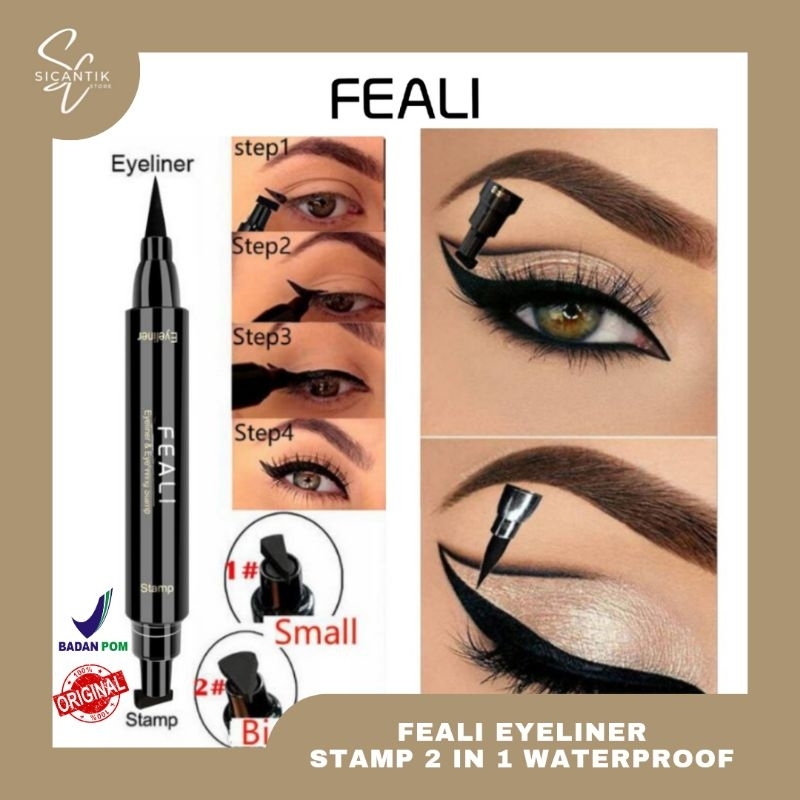 FEALI Eyeliner Stamp 2 In 1 Waterproof Liquid Duo Eyeliner Wing With Stamp | Original BPOM | Sicanti