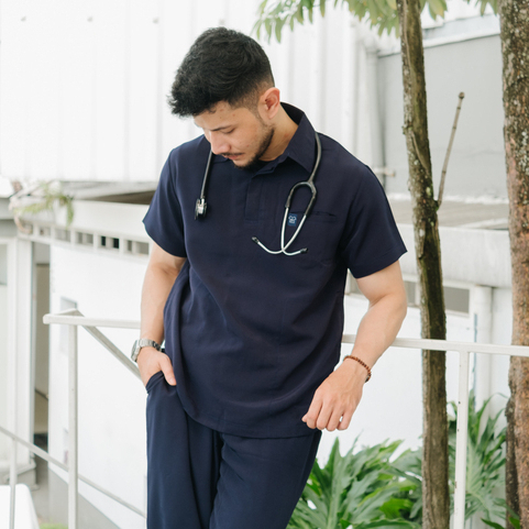 Baju Jaga POLO SS - DARK BLUE Scrubs Theatre Blues First Line Lengan Pendek