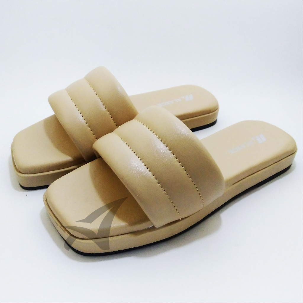 SENDAL SELOP WANITA FLAT BUSA EMPUK CASUAL SLIDE KARET SANDAL SLOP PEREMPUAN IBU TERBARU KEKINIAN CEWEK CASUAL