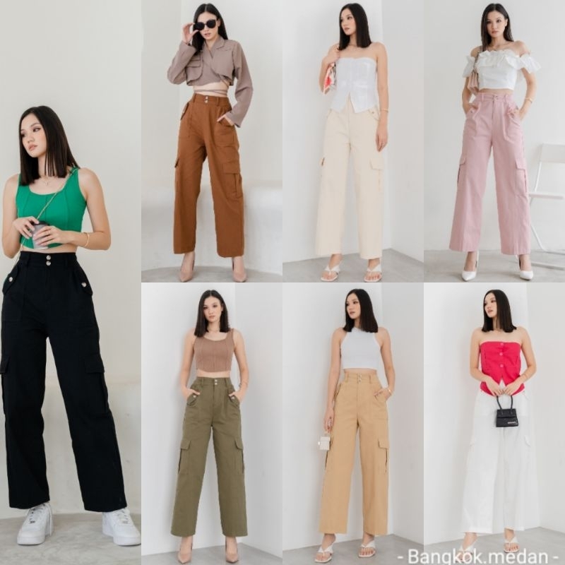 Bangkok Medan | Celana Kulot Cargo Mexico High Waist Wanita Casual Korean Style Premium
