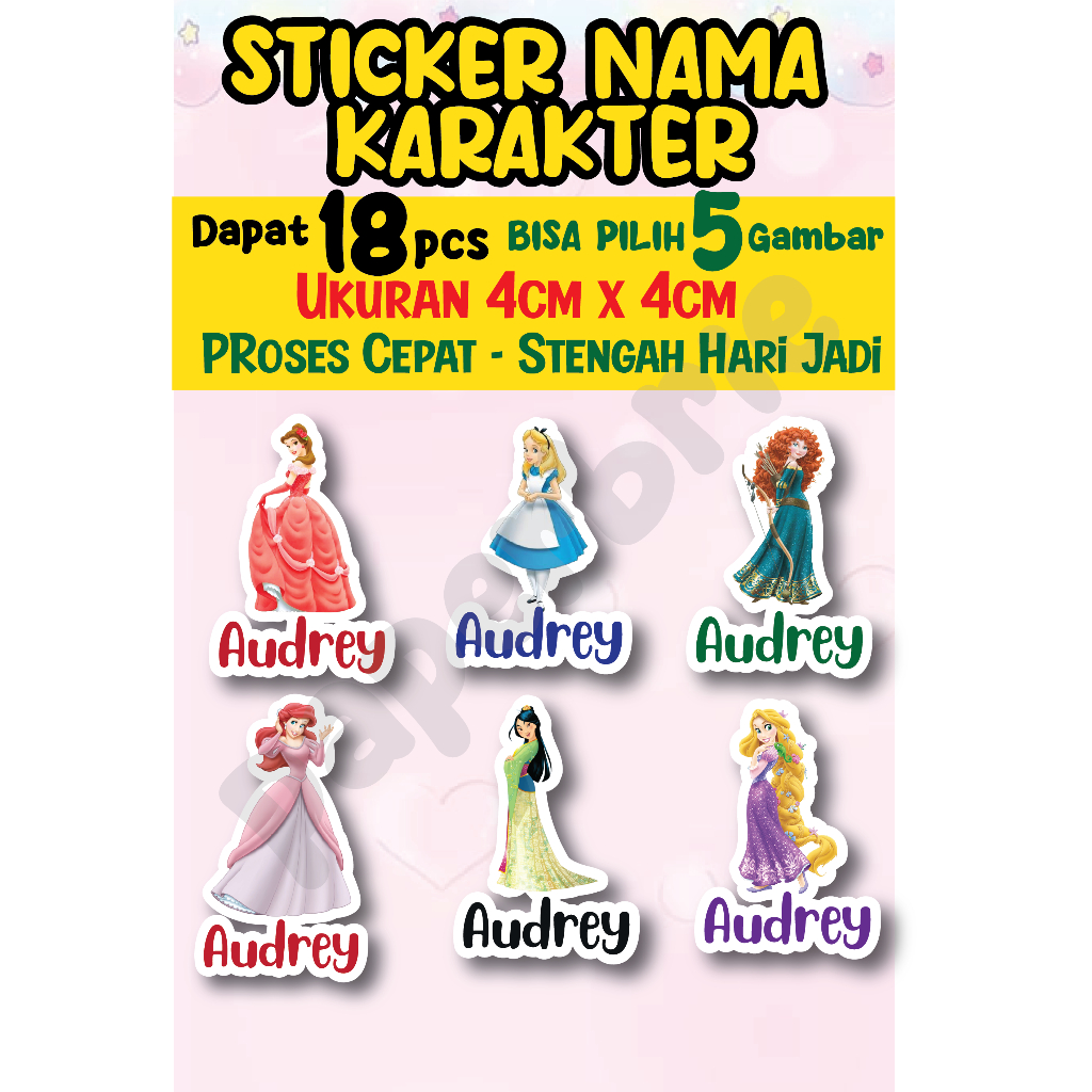 

Label Stiker Nama Anak Princess 4CM (Isi 18PCS) - Stiker Lucu untuk Buku & Perlengkapan Anak