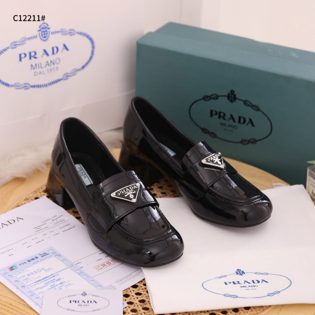 PR Chocolate Leather Loafers Women Shoes C12211