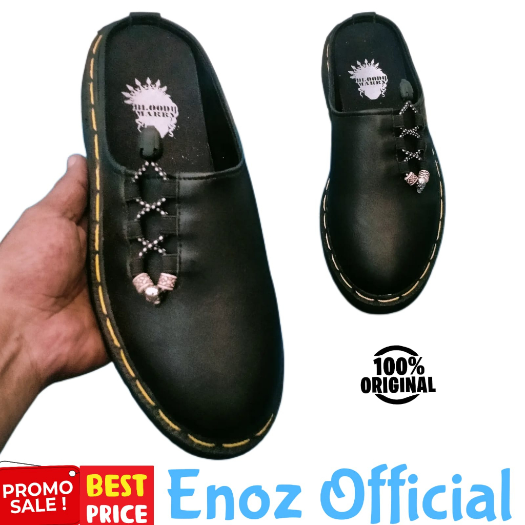 Sandal Loafers Pria Formal Slip On Hitam Dogmart Selop Bustong Kerja Kulit PU Penny Loafers Sintetic Premium Enoz Chester Skull