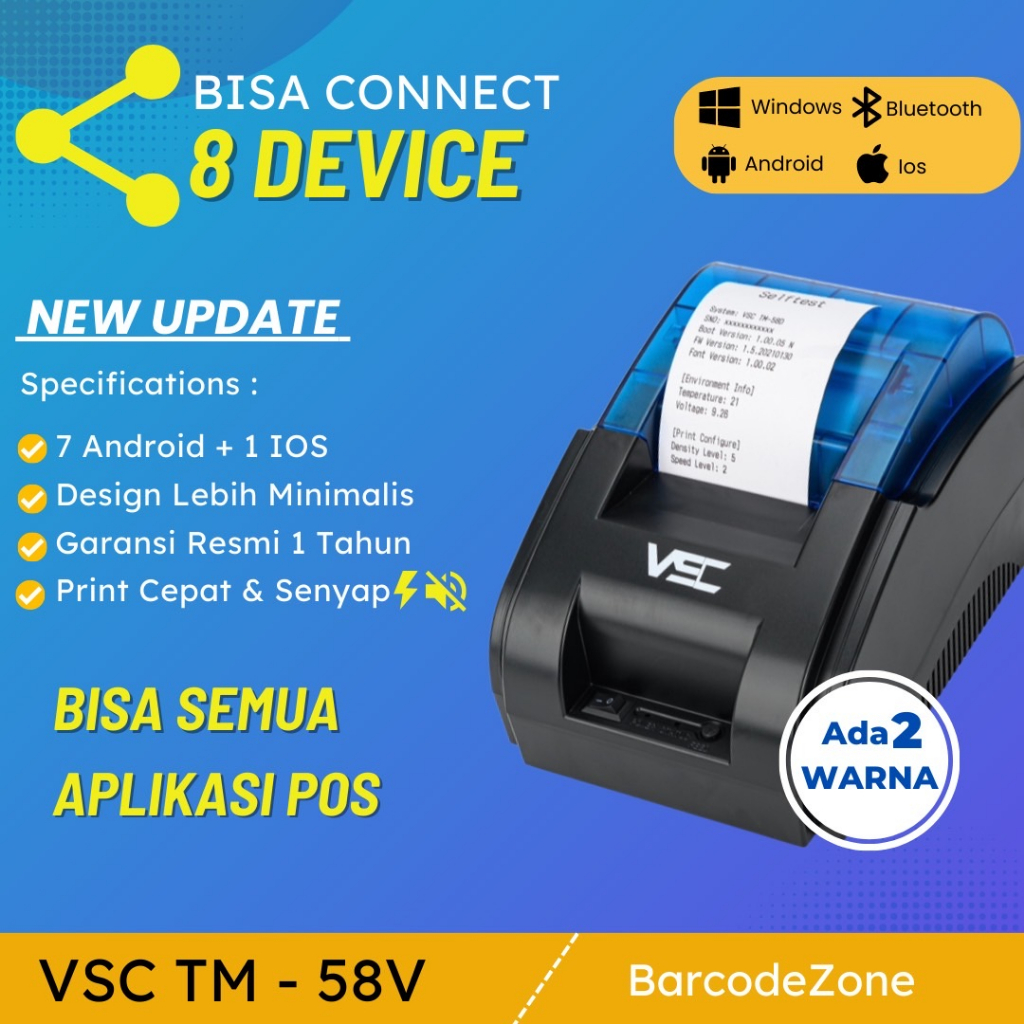 Printer Kasir Bluetooth Thermal VSC TM-58V: Grab, GoBiz Ready + RJ11