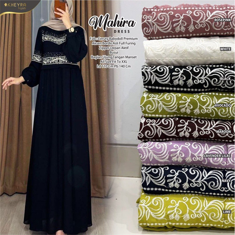 Kheyra gamis mahira zahira bordir dress | ceruty LD 110 busui tali samping
