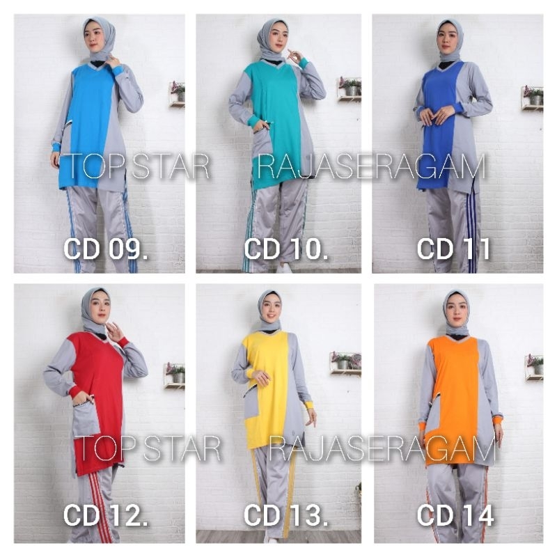 CD Setelan Baju Training Tunik Senam Wanita Muslim Olahraga Aerobik BL