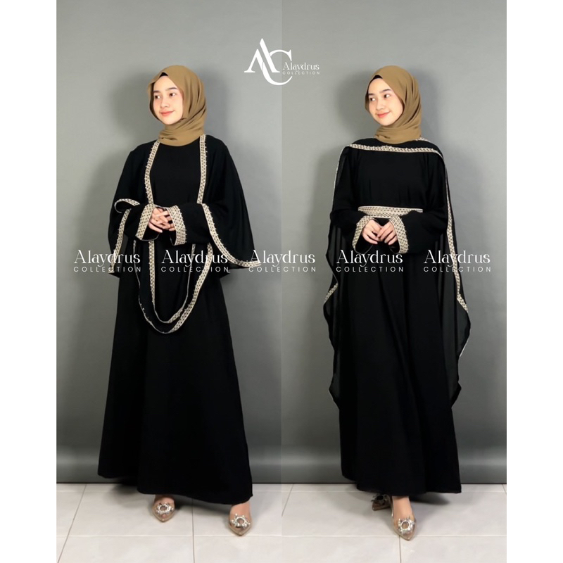 Abaya Hitam Turkey Gamis Dress Arab Saudi 5in1 Bahan Jetblack Kombinasi Renda Abaya Umroh Dubai Mesir 882