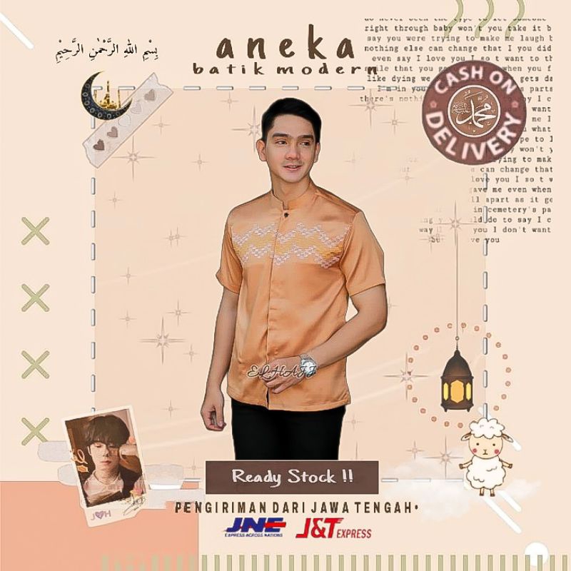 ATASAN BAJU MUSLIM PRIA COWOK DEWASA LENGAN PENDEK M L XL BAJU KOKO HEXAGON POLOS KOMBINASI BORDIR S