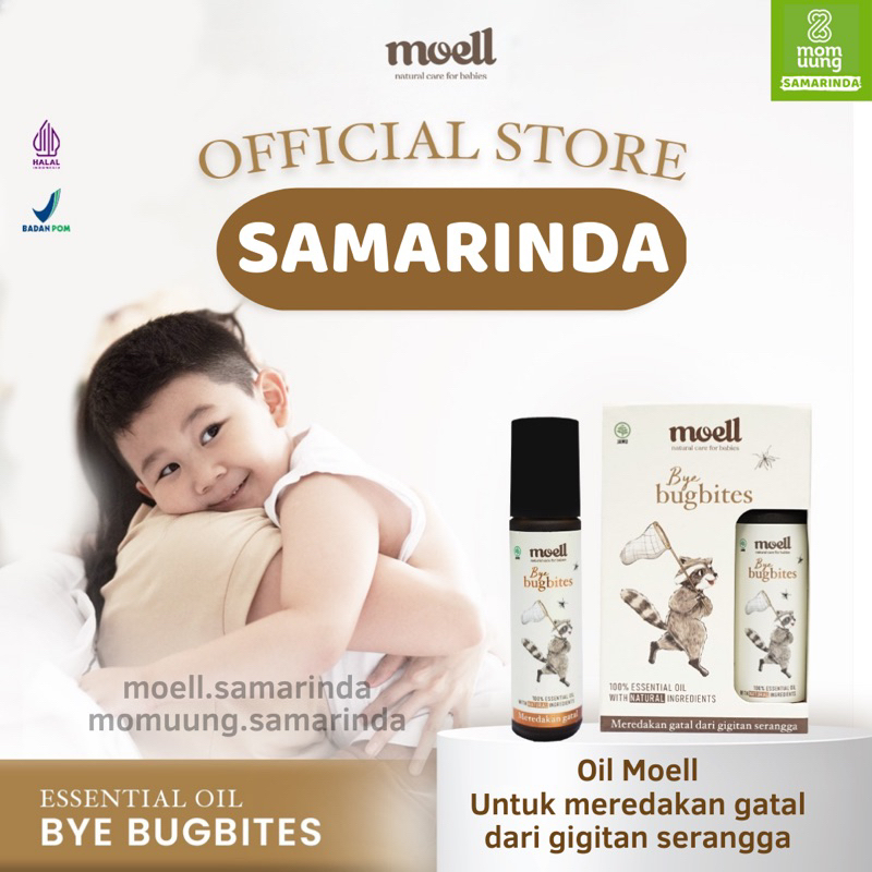 MOELL Natural Essential OIL Bye STUFFYNOSE / TUMMYWIND / CALMME / FITME / FIRSTCARE/ BUGBITES / BPOM / MomUung MOELL Samarinda Smd Mom Uung Balikpapan Banjarbaru Banjarmasin Cessa