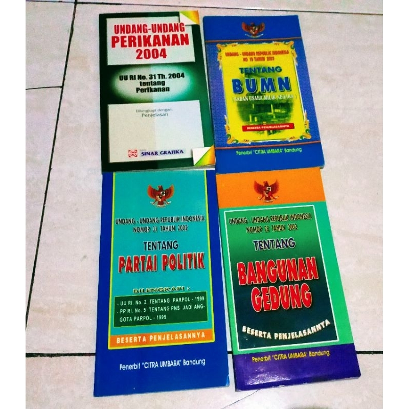 undang undang BUMN, undang undang partai'politik, undang undang perikanan, undang undang bangunan,
