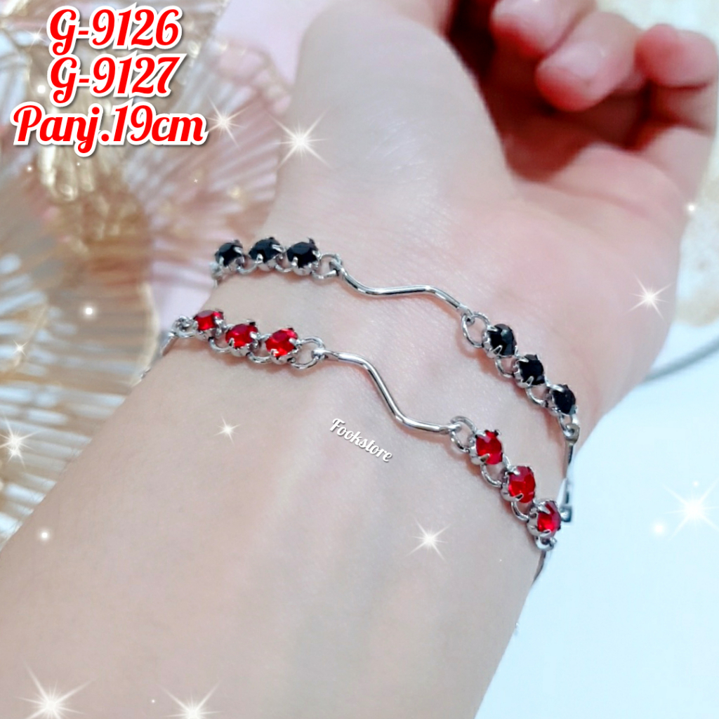 GELANG RANTAI DEWASA WARNA SILVER MOTIF PERMATA ZICRON/G-9124