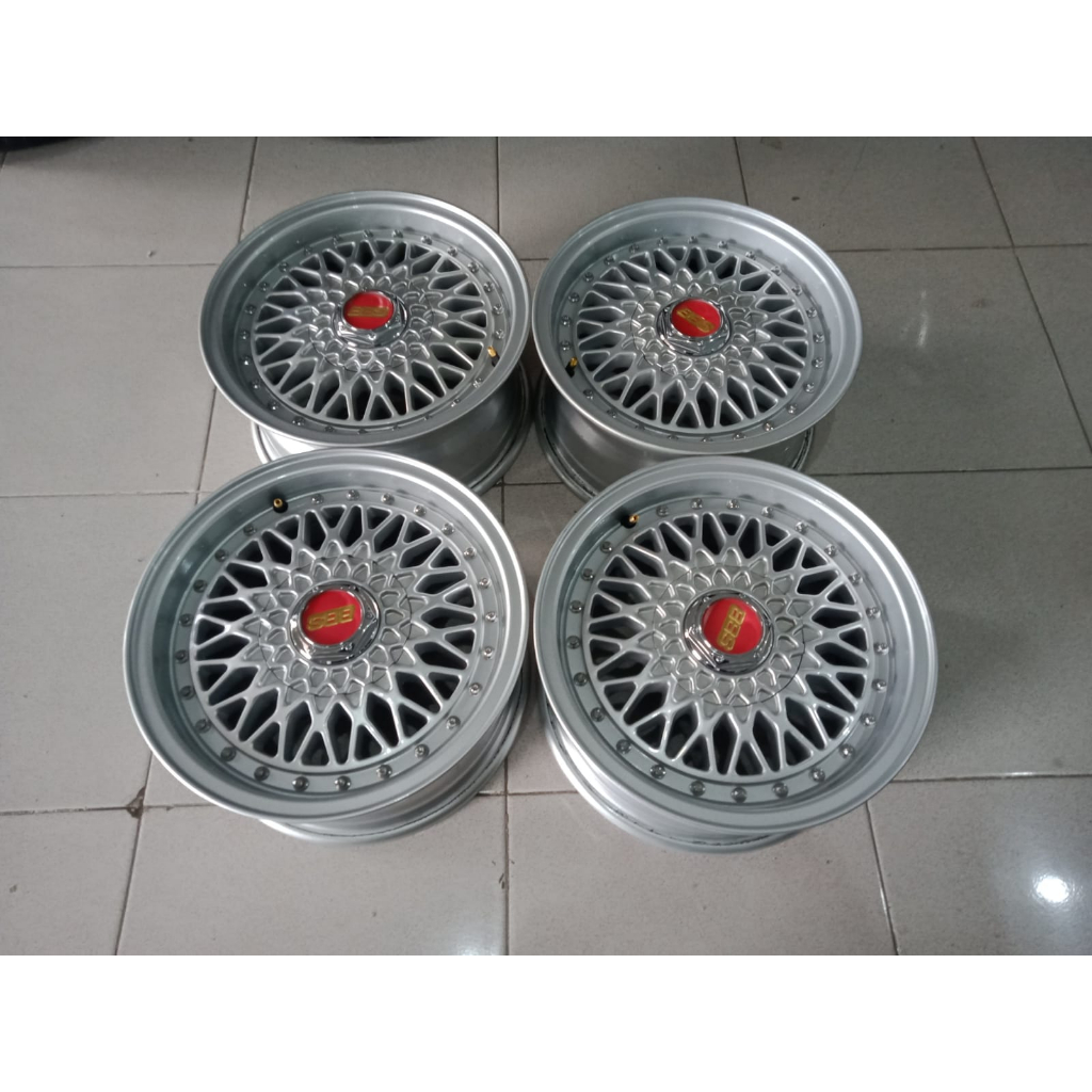 VELG MOBIL SEKEN RACING BBS RING 14 LEBAR 6,5 HOLE 4 X 100 / 4 X 114,3 OFFSET 25 WARNA SILVER POLISH