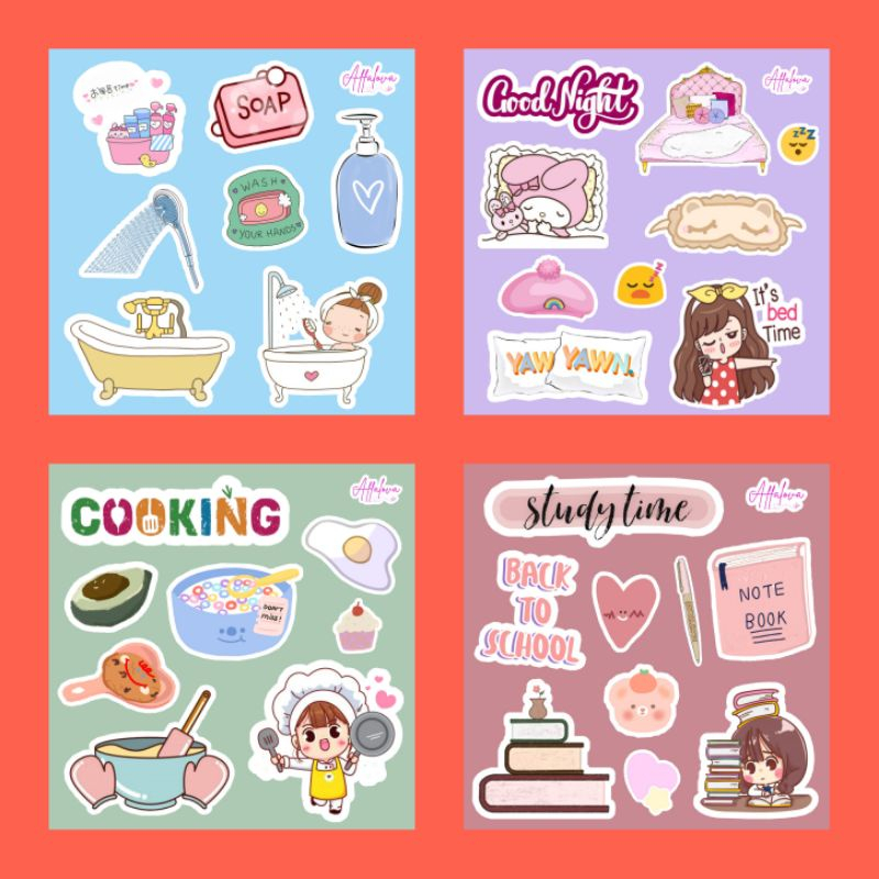 

STICKER LEMBARAN MIKA MINI ISI 4 LEMBAR PACK DAILY LIFE LUCU LUCU IMUT IMUT