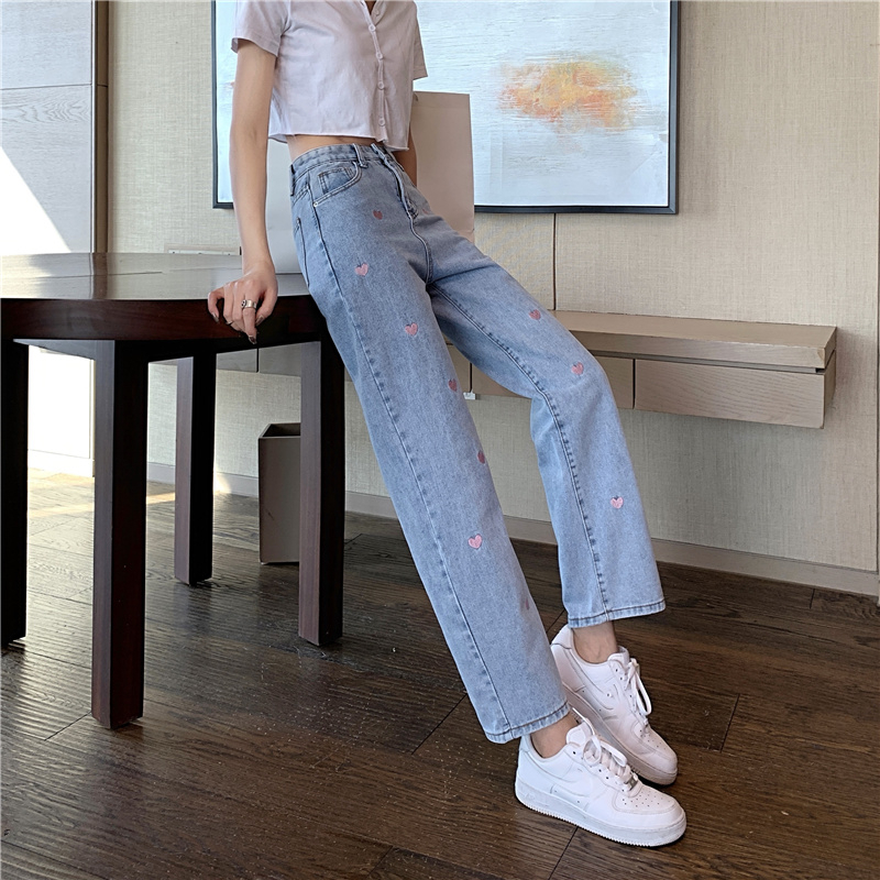 EUNII Celana Jeans Boyfriend High Waist Loose Jens Wanita Korean Style