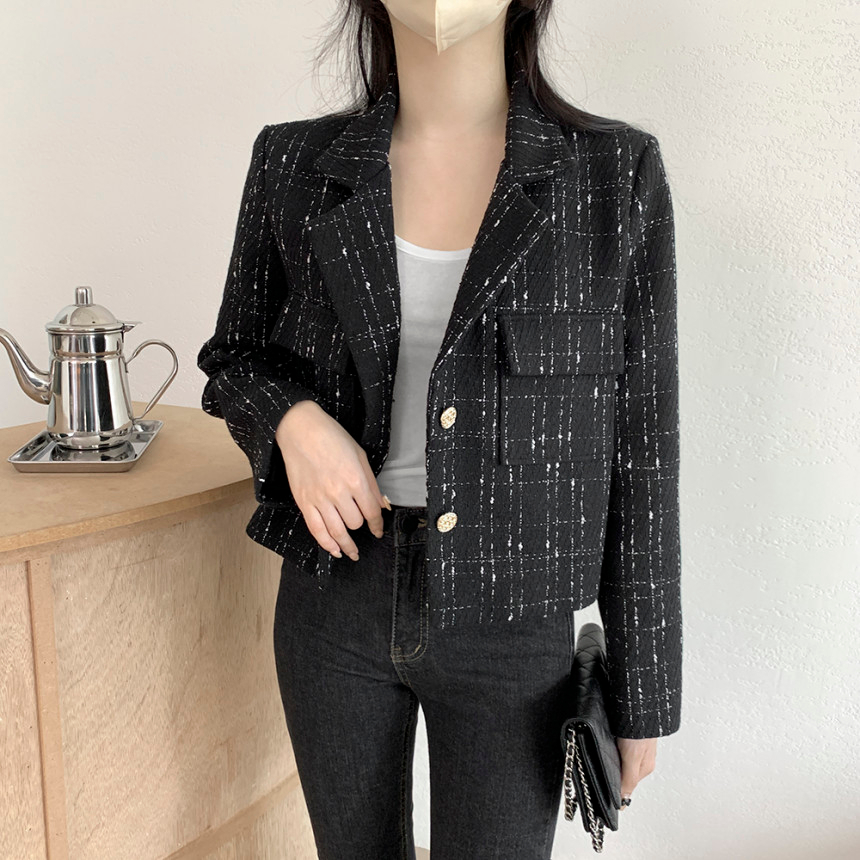 Jacket Wanita Terbaru Korean Style Lengan Panjang  Kekinian Premium Kotak-kotak Kardigan Crop Vintage Baju Atasan Wanita