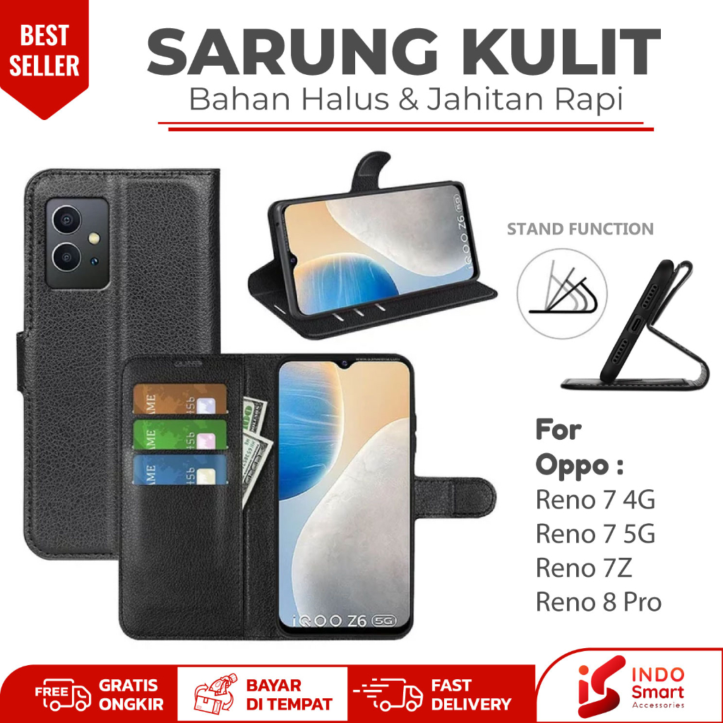 Oppo Reno 7 4G 8 Pro 7Z / Case Oppo Reno 7 5G 7 Z / Leather Wallet Case Dompet Sarung Kulit Hp