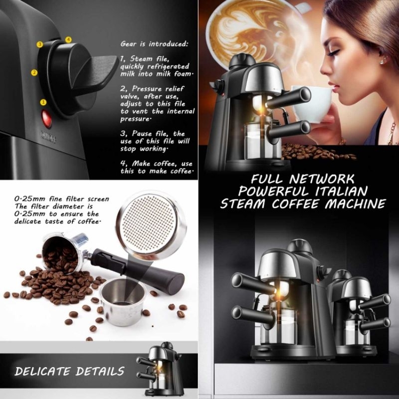 Vanmalone Mesin Kopi Espresso Cappucino Coffee Machine 15 Bar - CM6810