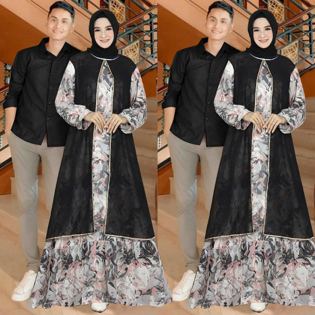 Baju Couple Pasangan Kemeja Pria Dan Maxi Gamis Wanita Saka HOPYLOVY