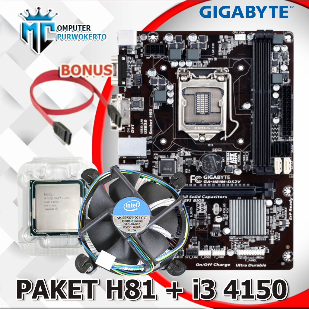 Mainboard Mobo H81 LGA 1150 Plus Processor i3 4150 Bonus Fan